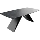 DeLife Esstisch Edge Bootsform 200x100cm Laminam® Keramik Nero Greco Anthrazit V-Mittelfuß Schwarz,