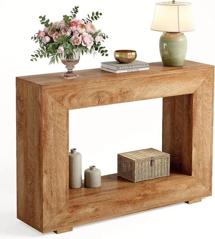 Tribesigns LITTLE TREE 47 Zoll Konsolentisch, Sofatisch mit Stauraum, modernes Flurmöbel, schmaler, langer Beistelltisch für das Wohnzimmer, Beige