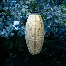 MARELIDA LED Solar Lampion oval mit Blumenmuster blau H:40cm Balkon Terrasse