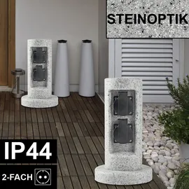 Harms Import Außen Steckdose 2-fach Energie Säule Stein Design Garten Hof Strom Verteiler