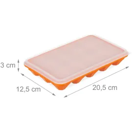 Relaxdays Eiswürfelform 2er Set, Diamantform, je 15 Mulden, Silikon, Eiswürfelschale, orange/transparent