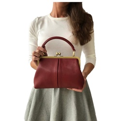 Taschenkinder Handtasche Damen Handtasche Leder „Kleine Olive“, Umhängetasche, Vintage Stil., Echtleder rot