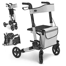 Juskys Aluminium Rollator Vital mit Sitz Grau