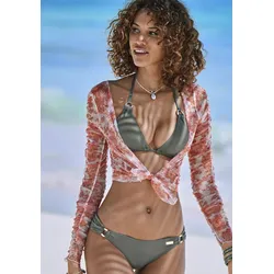 Triangel-Bikini-Top LASCANA "Italy", Damen, Gr. 34, Cup C/D, grün (oliv), Microfaser, Polyamid, Microfaser, unifarben, Bikini-Oberteile, mit Zierringen