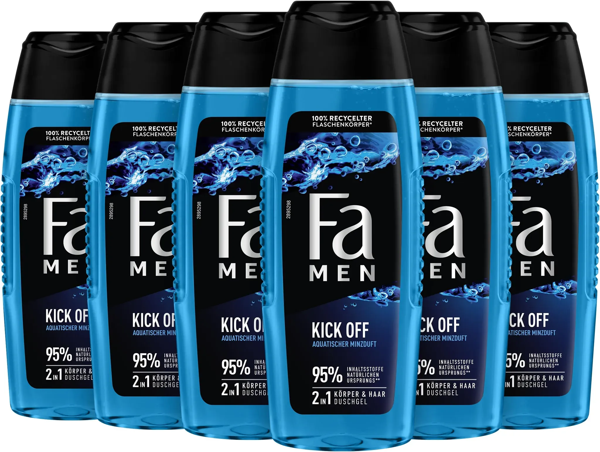 FA Men 2in1 Duschgel Kick Off, 6er Pack (6 x 250 ml) 2in1 Formel für Haare & Körper, aktiviere deine Sinne mit dem intensiven, maskulinfrischen Duft von Eukalyptus und aquatischer Minze