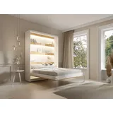 Schrankbett - 160 x 200 cm - Manuelle vertikale Öffnung - Mit LED-Beleuchtung - Weiß & Holzfarben - RAPILI