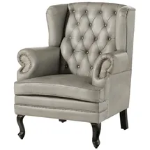 Massivmoebel24 Ohrensessel Echtleder 88x81x105 grau CHESTERFIELD #201