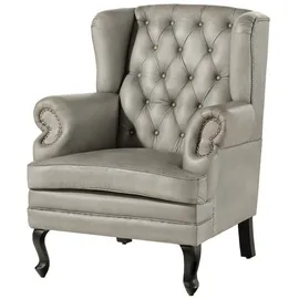 Massivmoebel24 Ohrensessel Echtleder 88x81x105 grau CHESTERFIELD #201