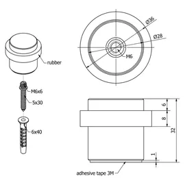 SOTech Türstopper STOPPER 36 mm H 32 mm Edelstahl SS201 gebürstet) Bodenmontage Selbstklebend Stockschraube