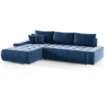 Fun Möbel Ecksofa Sofa mit Schlaffunktion VOGAR Stoff Monolith Blau Ottomane Links - Blau
