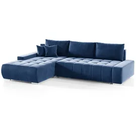 Fun Möbel Ecksofa Sofa mit Schlaffunktion VOGAR Stoff Monolith Blau Ottomane Links - Blau