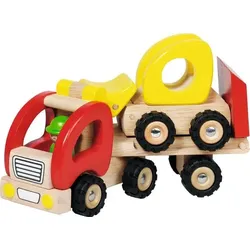 Goki Spielzeug-Baumaschine Tieflader mit Radlader – 2-tlg. Holzset (Spar-Set)