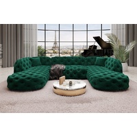 Sofa Dreams Wohnlandschaft Samtstoff Sofa Designer Couch Lanzarote U Lounge Stoffsofa, Couch im Chesterfield Look grün