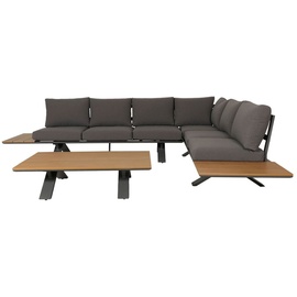 Mendler Aluminium Garten-Garnitur HWC-M62, Sitzgruppe Garten-/Lounge-Set Sofa, Holzoptik Gestell anthrazit, Polster dunkelgrau