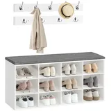 Hoobro Garderoben-Set Schuhbank mit 12 Fächern, Wandgarderobe mit 9 Haken, 100x30x48cm, Garderobe Schuhregal Set für Flur, Eingangsbereich, Schlafzimmer weiß