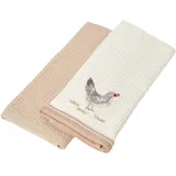 Homescapes GESCHIRRTÜCHER Huhn, 2er-Set Waffelpiqué, 100% Baumwolle