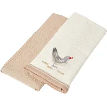 Homescapes GESCHIRRTÜCHER Huhn, 2er-Set Waffelpiqué, 100% Baumwolle