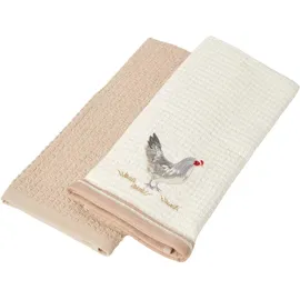 Homescapes GESCHIRRTÜCHER Huhn, 2er-Set Waffelpiqué, 100% Baumwolle