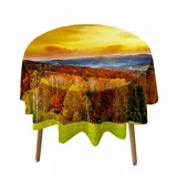 Morbuy Rund Tischdecke Abwaschbar, 3D Landschaft Drucken Rund Tischdecken Wasserdicht Lotuseffekt Abwischbar Tischtuch für Dekoration Küchentisch Garten Outdoor (Durchmesser 100cm,Herbst Wald)