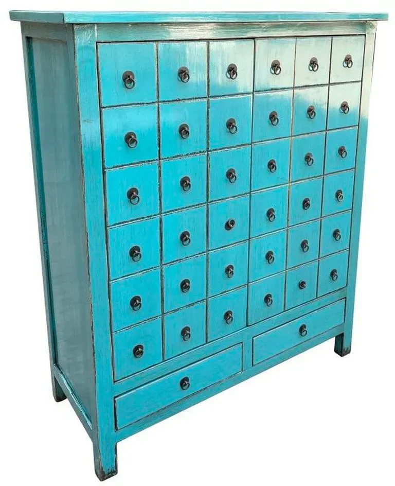 Schubladenschrank DKD Home Decor Blau Ulmenholz Orientalisch Lackierung 102 x 42 x 120 cm