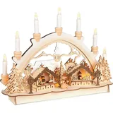 BRUBAKER 3D Lichterbogen - Schwibbogen mit LED Kerzen - Weihnachtsmarkt - Weihnachtsbeleuchtung aus Holz - 31 x 41 x 11 cm Handbemalte Weihnachtsdeko