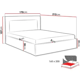 Mirjan24 Polsterbett Natur, Textil, Rechteckig, 160x200 cm, Schlafzimmer, Betten, Polsterbetten
