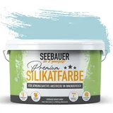 SEEBAUER diy Silikatfarbe Blau 5L für Innen (No. 821 Arctic Blue) Atmungsaktive Mineralfarbe für Allergiker - Abwaschbare Wandfarbe - Blautöne hohe Deckkraft