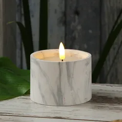 LED Kerze Marmoroptik Zement Wachs natürliche 3D Flamme Timer H: 8,5cm grau