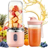 Foreverup Tragbarer Mixer, Maker to Go Mini-Standmixer, Smoothie Maker, Portabler Elektrischer Saftpresse mit 6-Klingen Edelstahl, Mini-Mixer für Babynahrung Saft Marmelade Shake Smoothie(Rosa)