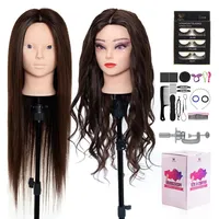 Neverland 28 Zoll Frisierkopf Friseure Übungskopf Trainingsköpf 60% Echthaar Puppenkopf zum Frisieren und Schminken für Professionelle & erste Zeit Benutzer mit Phony Wimpern + DIY Zopf Haar Set