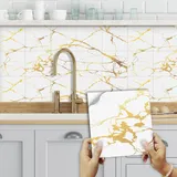 Fliesenaufkleber Gold Gelb Weiß Klebefliesen Wasserfest Fliesenaufkleber Bad Vinyl Küchenrückwand Selbstklebend Fliesenaufkleber Küche Deko Fliesenfolie 10 Stück/20x20cm