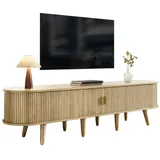 ABRIHOME TV Schrank in Eichenbraun 175 cm mit Rattan Schiebetür Landhausstil Schubladen | Gr.: onesize