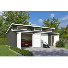 Lasita Maja Garage Stufendach 8,20 x 5,20 m grün mit Holztor