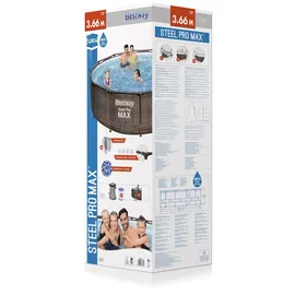 BESTWAY Steel Pro Max Frame Pool Set 366 x 100 cm rattanoptik inkl. Filterpumpe + Poolleiter
