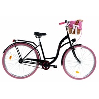 Damenfahrrad mit korb Davi Lila, 160-185 groß, Korb mit Polsterung, 28 Zoll Alu Räder, Schwarz/Rosa