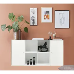Sideboard HAMMEL FURNITURE "Mistral Kubus", weiß, B:136cm H:69cm T:32,5cm, Spanplatte, Massivholz, Sideboards, mit Türen, Wandmontage/stehend, Breite: 136 cm