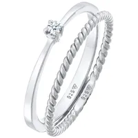 Elli DIAMONDS Diamant (0.03 ct.) Kordel 2er Ring Set 925 Silber 58 Damen