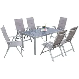 gardenson Gartenmöbel, Set 7-tlg. Taviano Metall/Textil/Glas