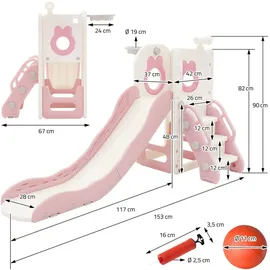 joyz Rutsche 3 in 1 Weiß-Rosa Kunststoff