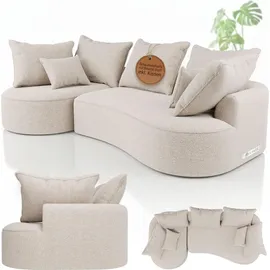 Juskys Sofa Tirano - Ecksofa L-Form, inkl. Kissen, 4-Sitzer Eckcouch, Bouclé Creme &