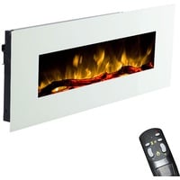 GLOW FIRE Elektrokamin mit Heizung und Kaminfeuer (Wandkamin Pluto) - elektrischer Kamin mit LED-Licht, Heizlüfter, Deko & Fernbedienung - zum Aufhängen an der Wand, max. 1500 W - weiß, 110x49 cm