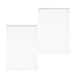 Relaxdays Fadenvorhang 2er Set, kürzbare Fadengardinen mit Stabtunnel, 145 x 245 cm, Türgardine & Raumteiler, weiß