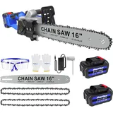 16 Zoll Akku-Kettensäge, 1200W Bürstenlose Elektro-Kettensäge mit 2x4,0Ah Akkus & 2 Sägeklingen, 13m/s Kettenlaufgeschwindigkeit, Handkettensäge zum Holzschneiden, Ast- und Baumschnitt