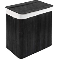 WohnDirect Wäschekorb mit Deckel und 2 Fächer - stabile Wäschebox Bambus - Wäschekorb Schwarz mit Wäschesack, waschbar - 100% Bambus - 150 Liter