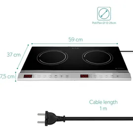 Navaris Doppel Induktionskochplatte 3500W - 2 Kochfelder mit Timer Touch Display Topferkennung - Induktionskochfeld Kochplatte transportabel - Schwarz