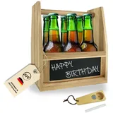 KHI Getränketräger, Flaschenträger aus Holz, Tragerl, Geschenk für Männer, rustikales Bierträger-Geburtstagsgeschenk, Herrenhandtasche, Seitenteile beschriftet