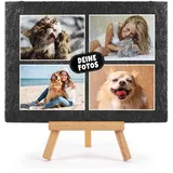 Print Royal Schieferplatte selbst gestalten - Foto-Collage mit 4 Fotos bedrucken - Geschenk für Freunde, Familie I Personalisiertes Foto-Geschenk - Schiefertafel mit Staffelei, 15 x 20 cm