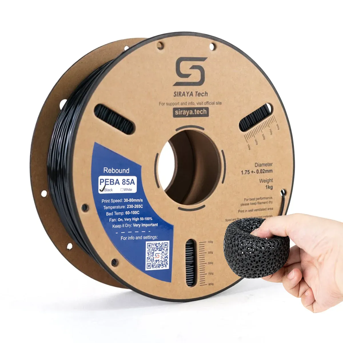 Siraya Tech Fibreheart PEBA 85A, Farbe: Schwarz, Gewicht: 800g