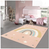 Kinderteppich Kinderzimmerteppich Regenbogen mit Sternen in Rosa, Teppich-Traum, rund, Höhe: 9 mm rosa rund - 160 cm x 160 cm x 9 mm