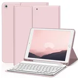 ZOYU Hülle mit Tastatur für iPad 9. 8. 7. Generation 2021 2020 2019, iPad 9/8/ 7 10,2 Zoll Hülle mit Tastatur, Bluetooth Keyboard Folio mit Stifthalter, QWERTZ Layout, Rosa